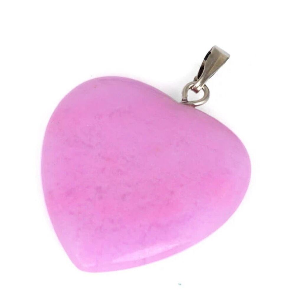 25mm Pink Heart Stone Necklace Pendant New
